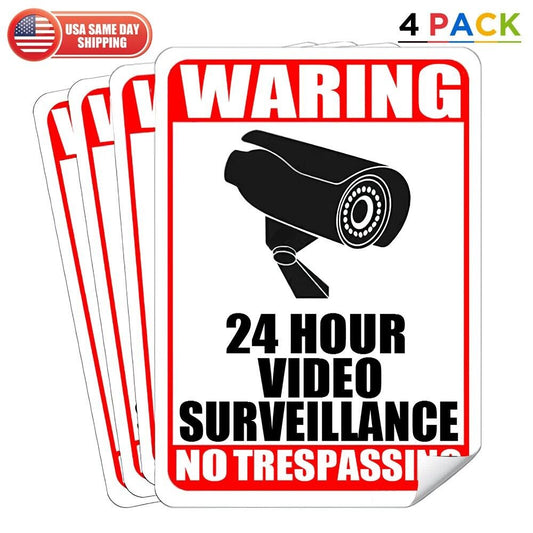 4pack Home 24 Hour Video Surveillance Security Camera Sticker Warning Decal Sign