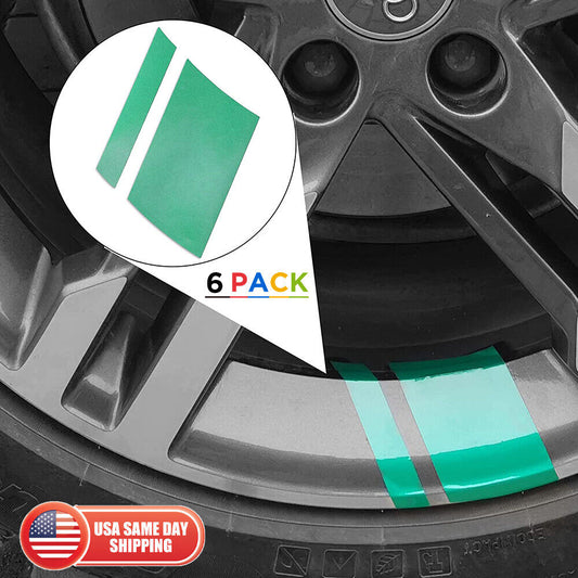 6pcs Car Wheels Tire Rim Vinyl Decal Racing Stripes Sport Decorate Sticker Green