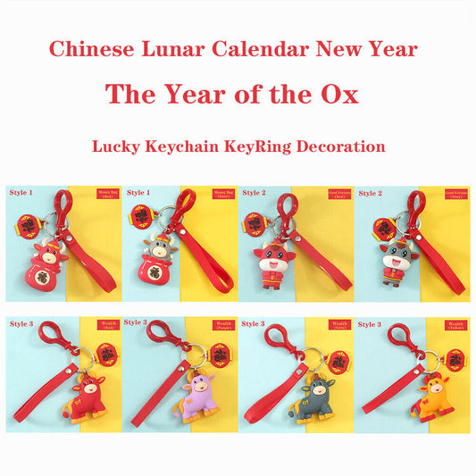 3D Chinese Lunar New Year Cute Lucky Good Fortune Wealth Ox Keychain Decoration