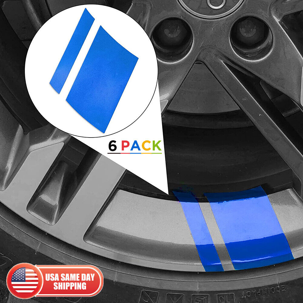 6pcs Car Wheels Tire Rim Vinyl Decal Racing Stripes Sport Decorate Sticker Blue