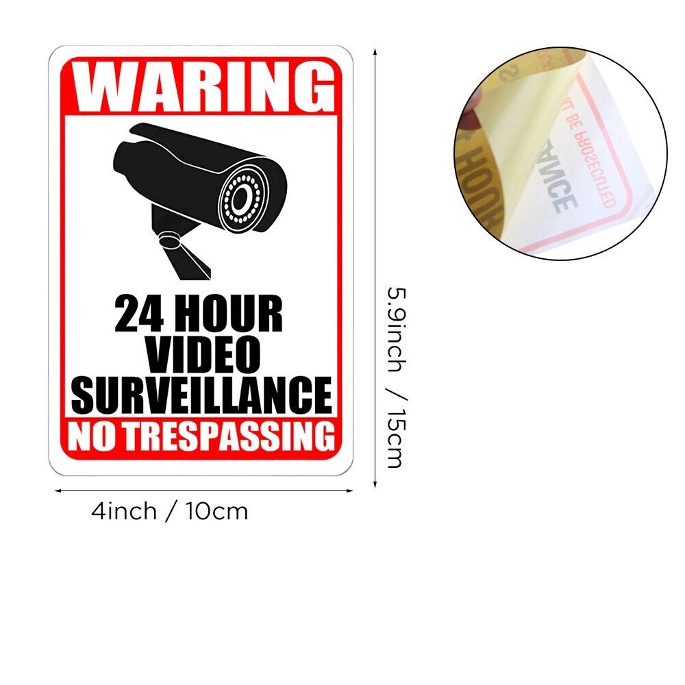 4pack Home 24 Hour Video Surveillance Security Camera Sticker Warning Decal Sign