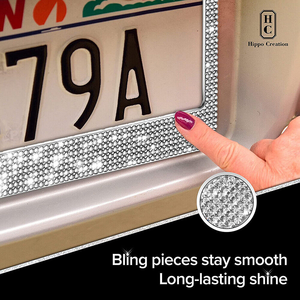 2x Acrylic Bling Rhine Stone Chrome Crystal Diamond Glitter License Plate Frame