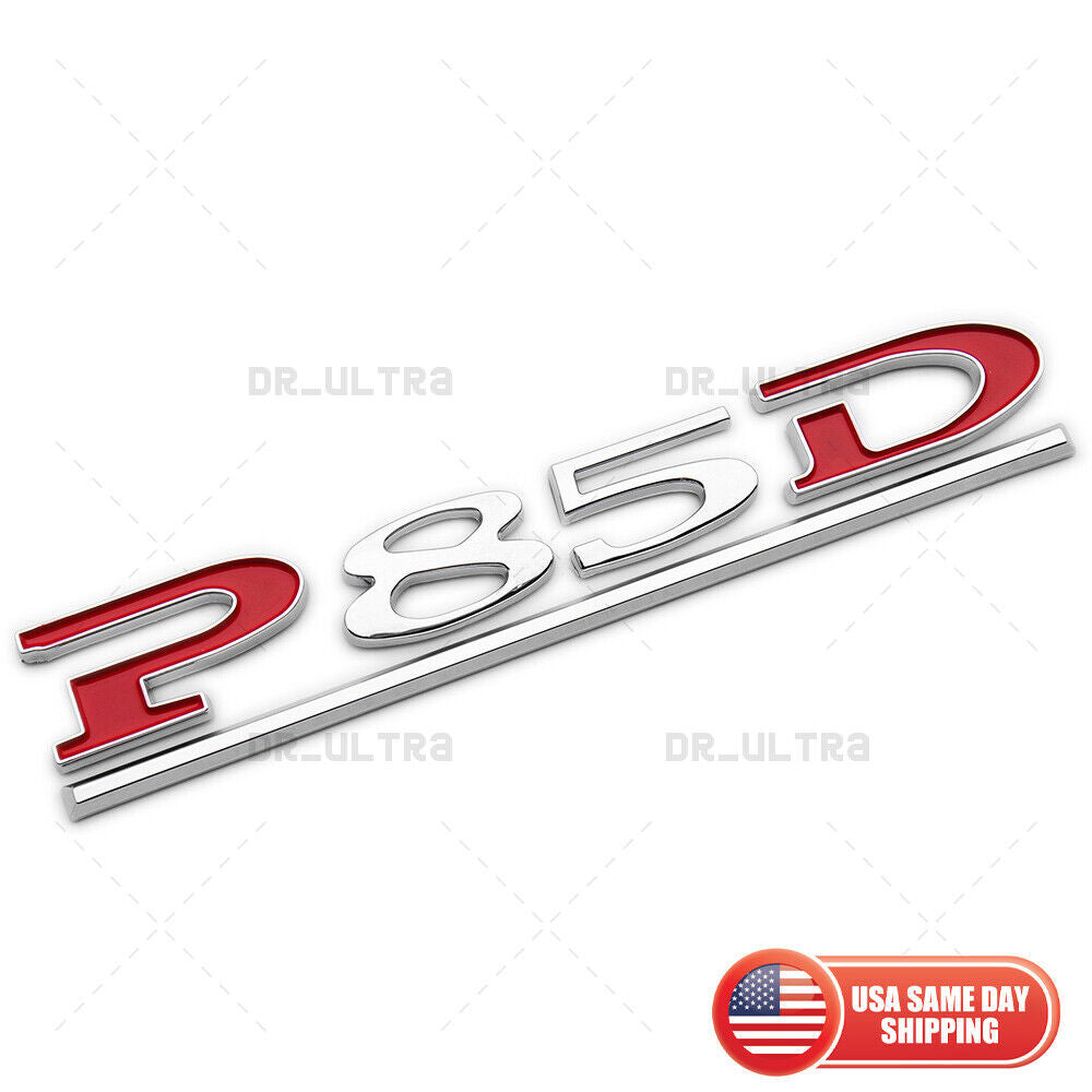 Tesla Liftgate P85D Performance Nameplate Logo Badge Emblem Sport Chrome Red