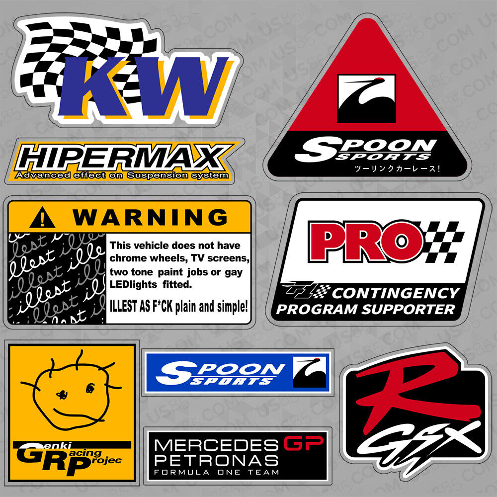 Personality Car Sticker KW Spoon Sports Hipermax F1 Funny Cute 3D Decal Stripe