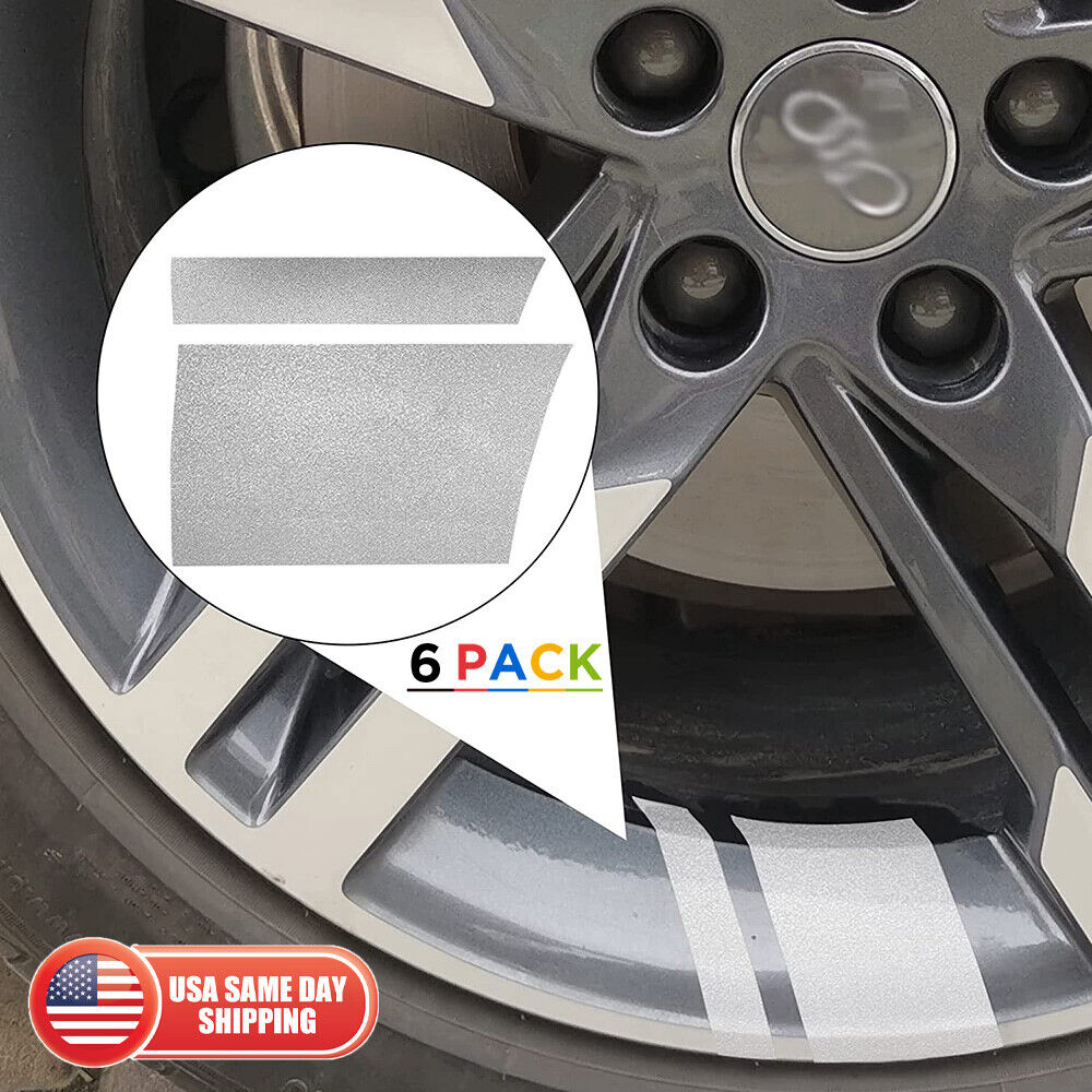 6x Car Wheels Tire Rim Vinyl Decal Racing Stripes Sport Decorate Sticker Silver