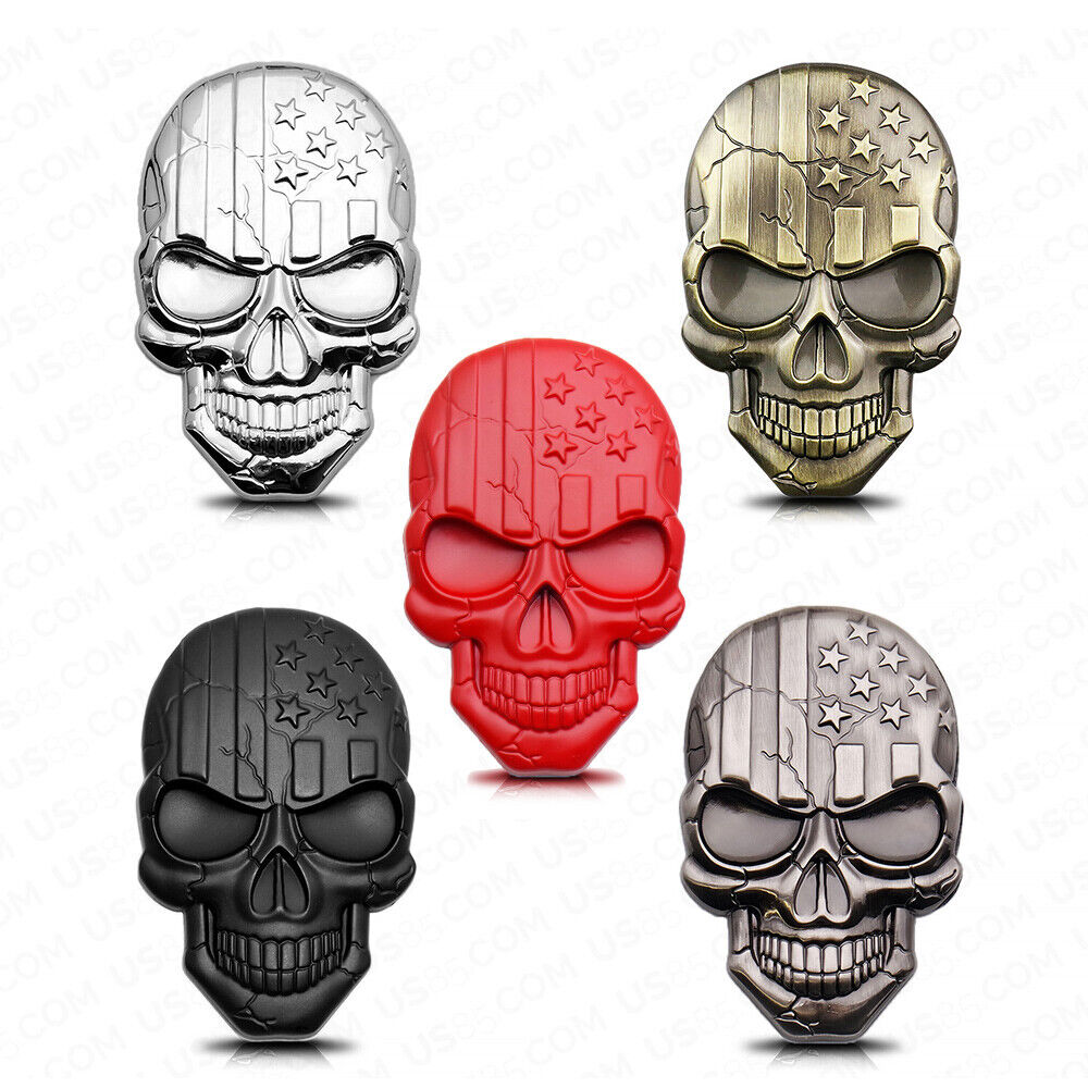 Universal 3D Fashion Metal Skull w/ USA Flag Emblem Car Decal Sticker Decoration