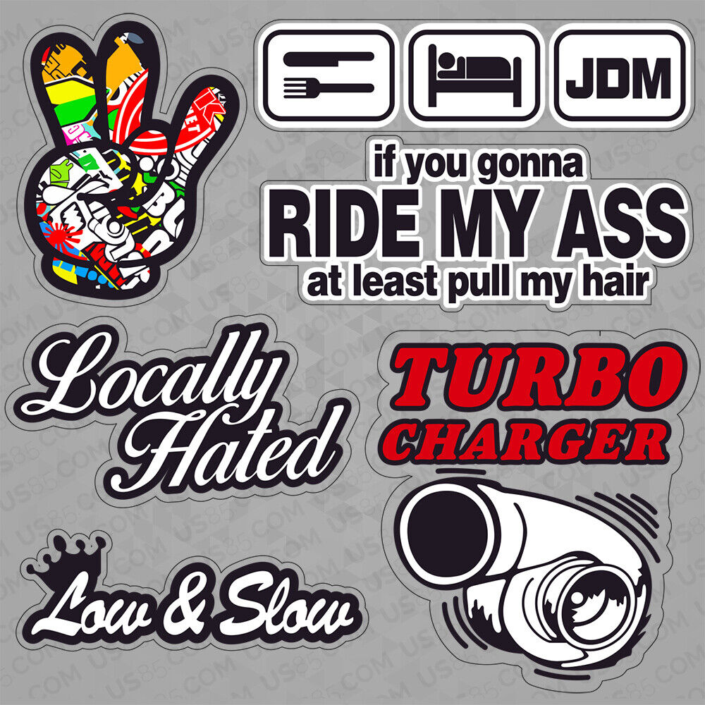 Personality Car Sticker JDM Hippie Boom Peace Funny Cute Turbo 3D Decal Stripe