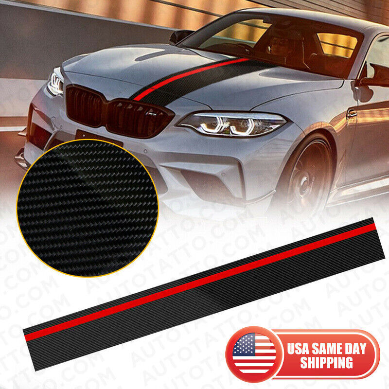 Universal Car Rally Racing Stripes Front Hood 5D Carbon Fiber Decal Wrap Sticker