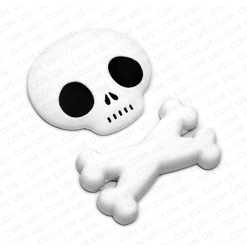 3D Fashion Metal Cute Skull w/ Bone Car Decal Badge Emblem Sticker Decoration